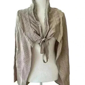 MOTH Anthologies Wool Long Cardigan Rushed Neck Open Boho Sweater Size Small